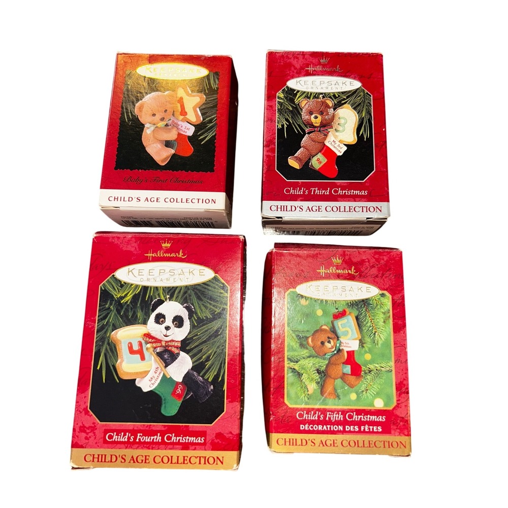 Hallmark Keepsake Child Age‎ Collection Christmas Ornaments Lot Teddy Bear Panda